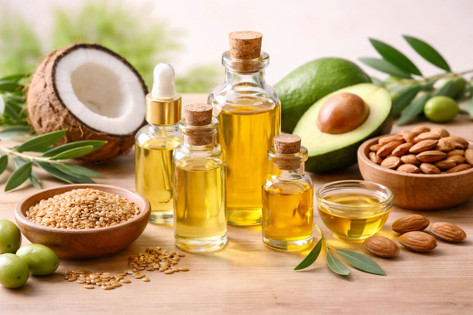 Sélection d'huiles végétales pour le massage du buste