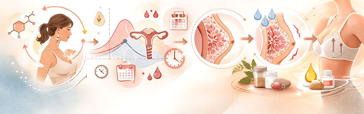 Bannière infographique illustrant les changements hormonaux et leurs effets sur les tissus mammaires